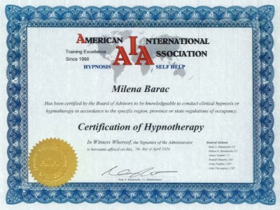 Hipnoterapija - sertifikat Milena